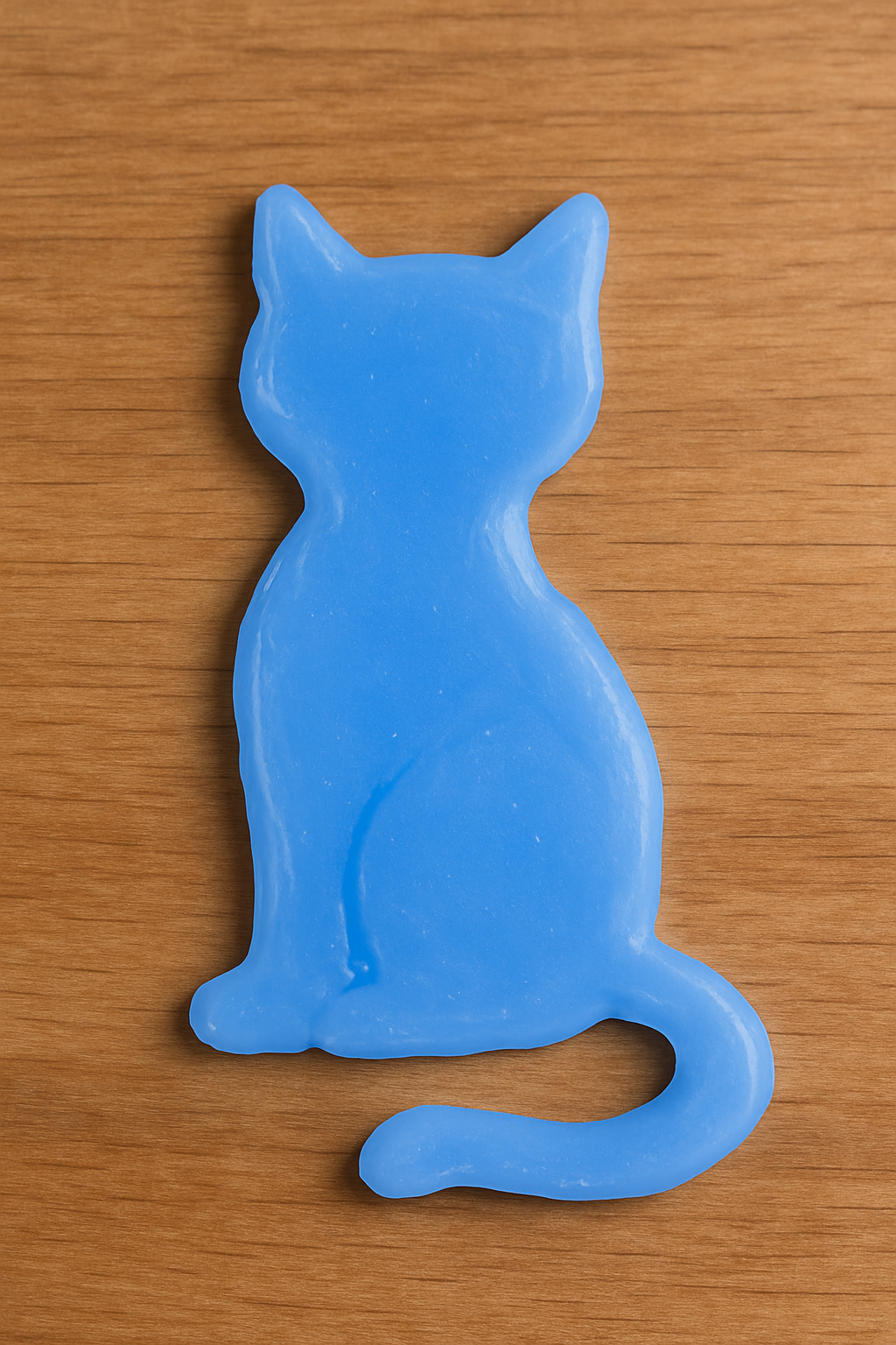 Molde de gato hecho con silicona caliente azul