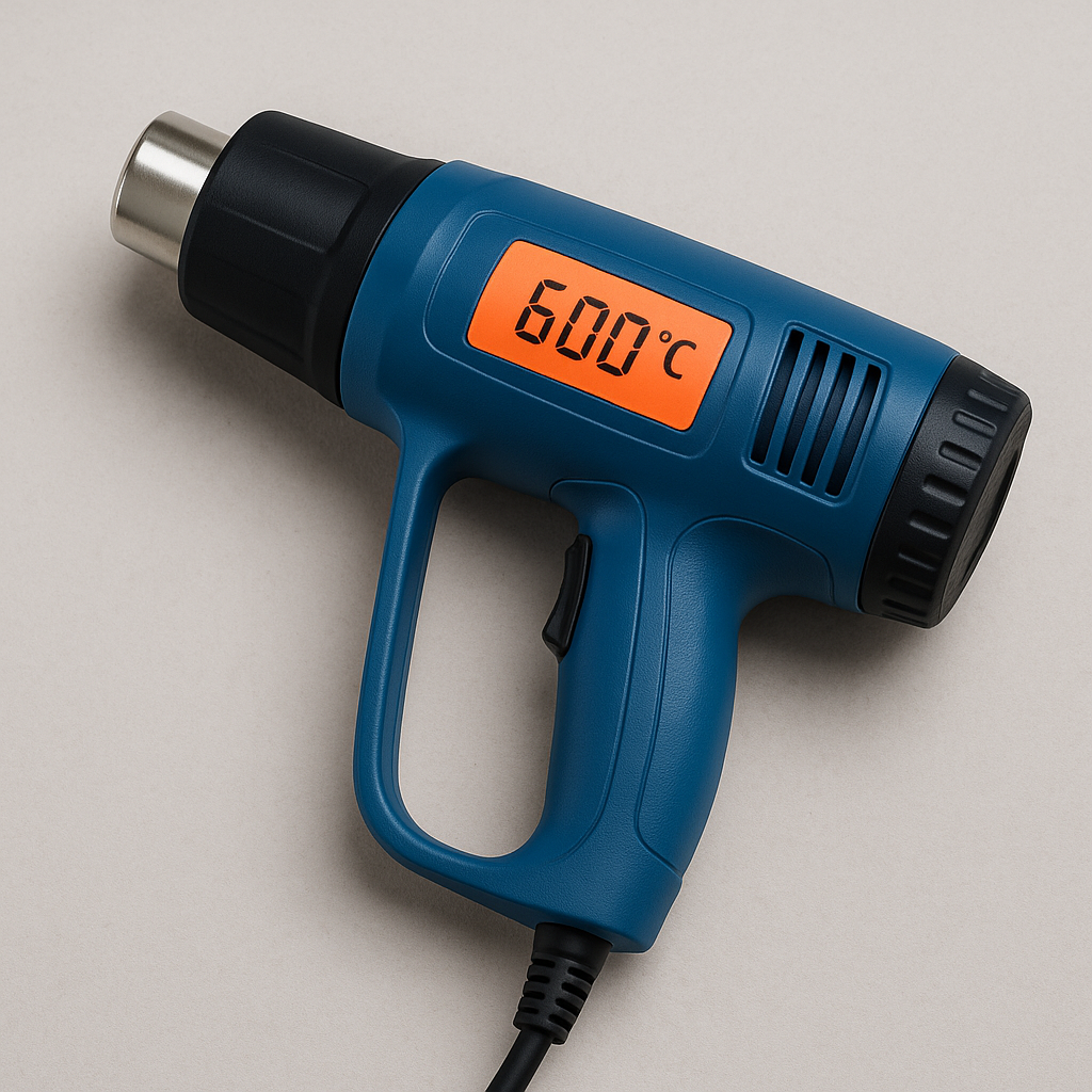Pistola de calor mostrando 600 grados en el indicador